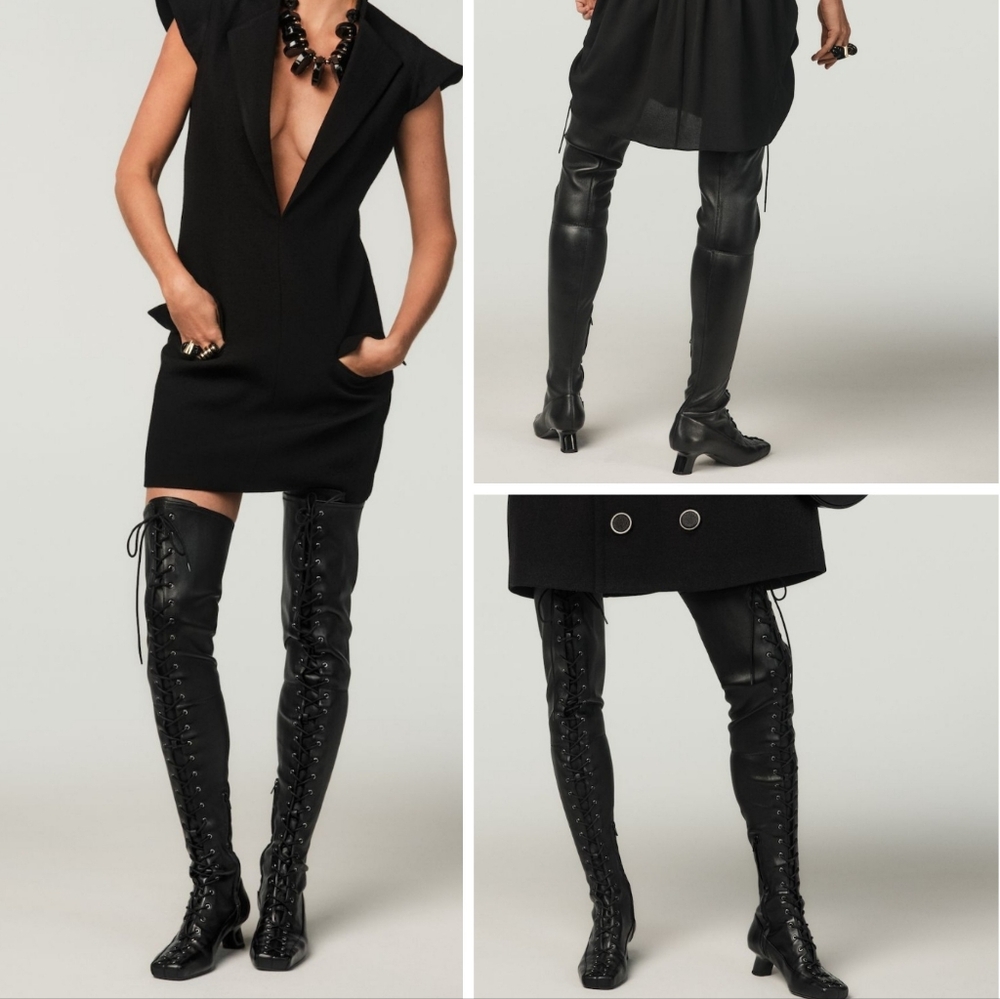 NEW RARE Zara x Stefano Pilato Leather Lace-up Thigh high Boots Over the knee 8 - Picture 3 of 12